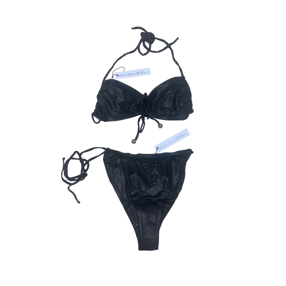 Monica Hansen Beachwear NWT Bikini Set Top/Bottom Black Metallic Size Small - Picture 1 of 4